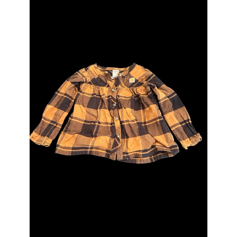CARHARTT Girls‎ 3T Long Sleeve Brown And Black Plaid Shirt